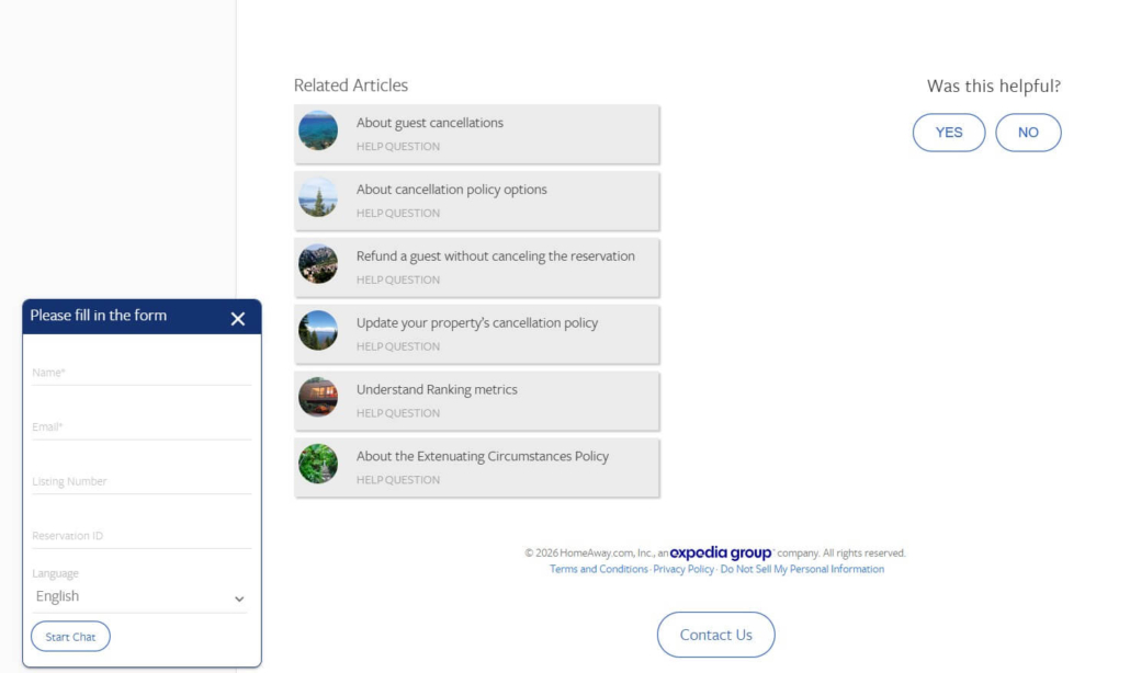 VRBO Live Chat